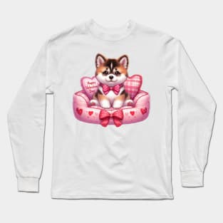 Valentine Akita Dog in Bed Long Sleeve T-Shirt